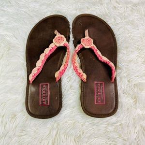 Vintage Arizona Crocheted flip flops Y2K size 8 Knitted Slides boho chic hippie